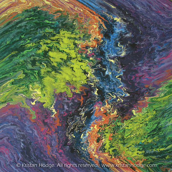Painting: Lost. Acrylic on canvas. Abstract, colorful, swirling, purple, blue, green, orange
