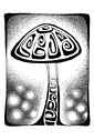abstract, freehand pen and ink drawing, tribal mushroom.