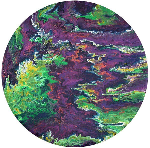 Painting: Alien Moon. Acrylic on canvas. Abstract, vibrant, colorful, green, purple