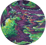 Alien Moon. Acrylic on canvas. Abstract, colorful, purple, green, round