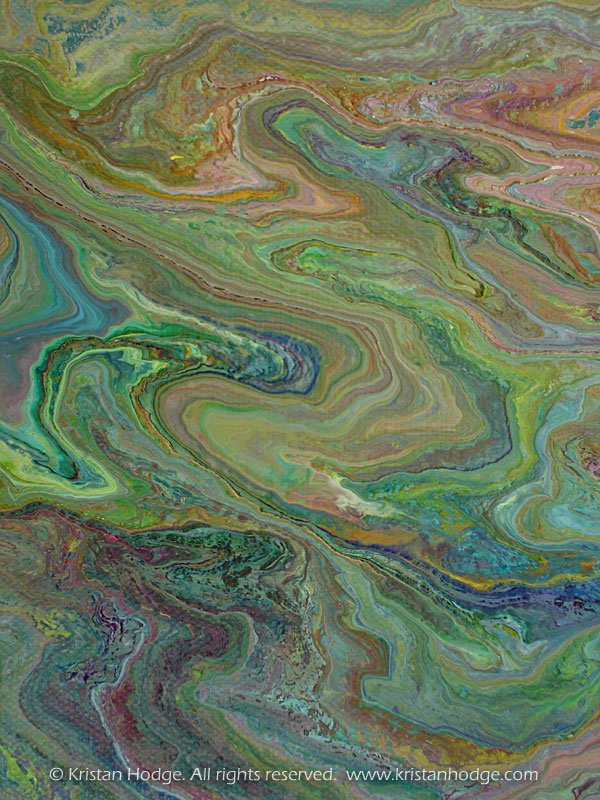 Detail from painting: Moss. Acrylic on canvas. Abstract, colorful, calming, greens, mossy