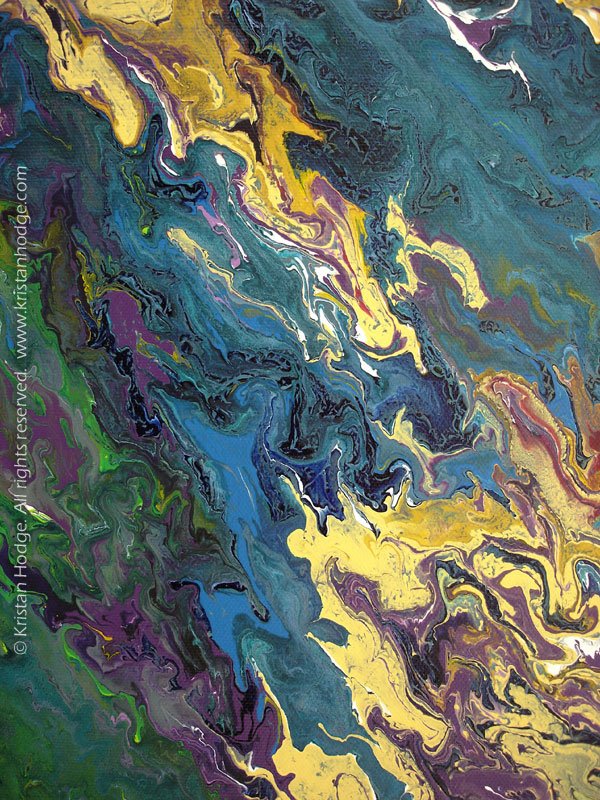 Detail from painting: Flowers Reflected. Acrylic on canvas. Abstract, colorful, blue, green, yellow