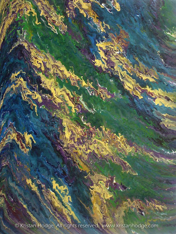 Flowers Reflected. Acrylic on canvas. Abstract, colorful, blue, green, yellow