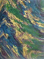 Flowers Reflected. Acrylic on canvas. Abstract, colorful, blue, green, yellow