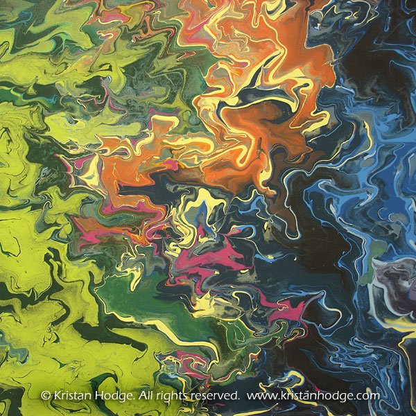 Detail from painting: Lost. Acrylic on canvas. Abstract, colorful, swirling, purple, blue, green, orange